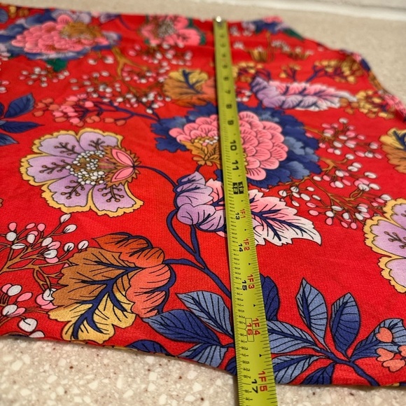 Express Red Oriental Blossoms Choker Cap-sleeve Silky Blouse XXS TTP Light - Picture 14 of 16